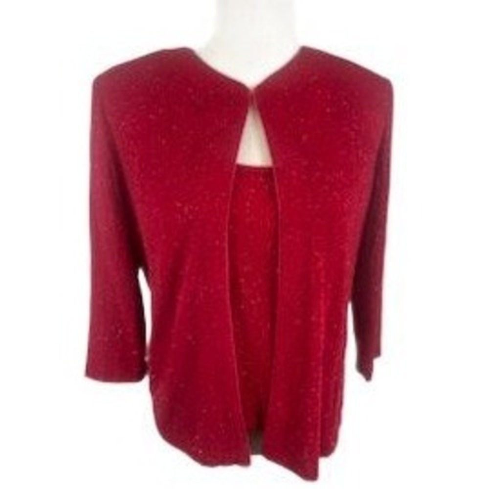 Alex Evenings Camisole Jacket Set Women's Size Medium Petite Red Metallic Party